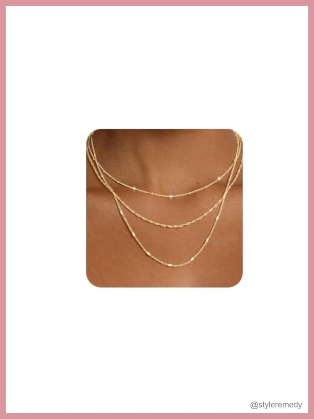 3 Piece 14k Gold Plated Layered Choker Necklace Set Paperclip CZ Link Chain
